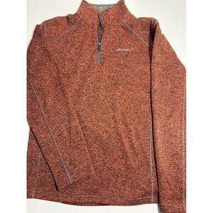 Eddie Bauer Mens Quarter Zip Fleece Pullover Sweater Rust Orange Marled T4372 L